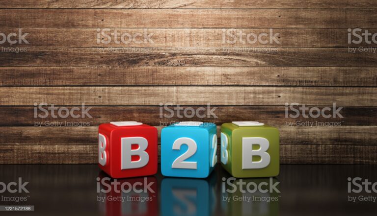 B2B Buzzword Cubes - White Background - 3D Rendering